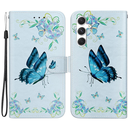 For Samsung Galaxy S25 Wallet Phone Case Anti-Drop Leather Flip Cover Pattern Printing - Blue Butterfly Flower - 1