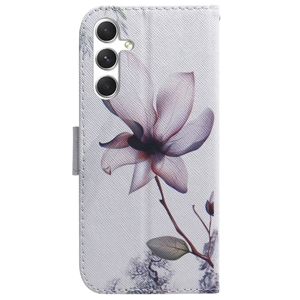 For Samsung Galaxy S25 Wallet Case Pattern Print Leather Phone Cover - Pink Flower - 7