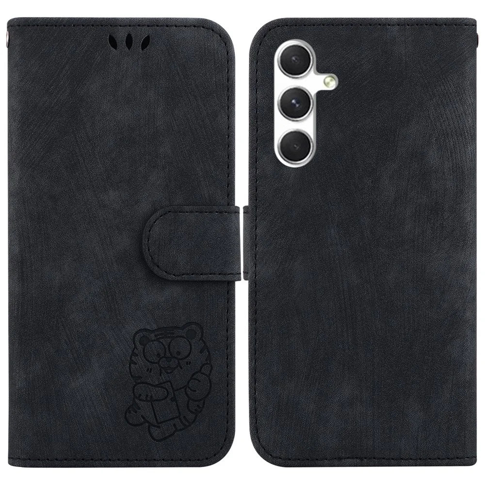 For Samsung Galaxy S25 Wallet Case Tiger Imprint Leather Shockproof Phone Cover - Black - 1
