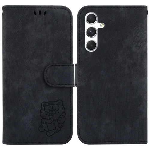 For Samsung Galaxy S25 Wallet Case Tiger Imprint Leather Shockproof Phone Cover - Black - 1
