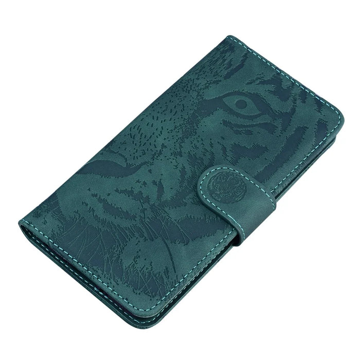 For Samsung Galaxy S25 Case Tiger Imprint Leather Wallet Phone Cover - Green - 4