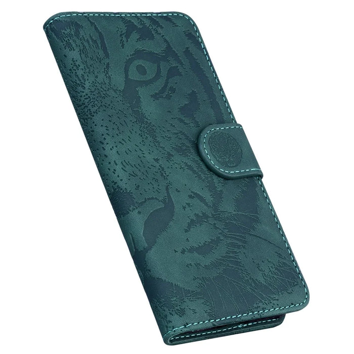 For Samsung Galaxy S25 Case Tiger Imprint Leather Wallet Phone Cover - Green - 5