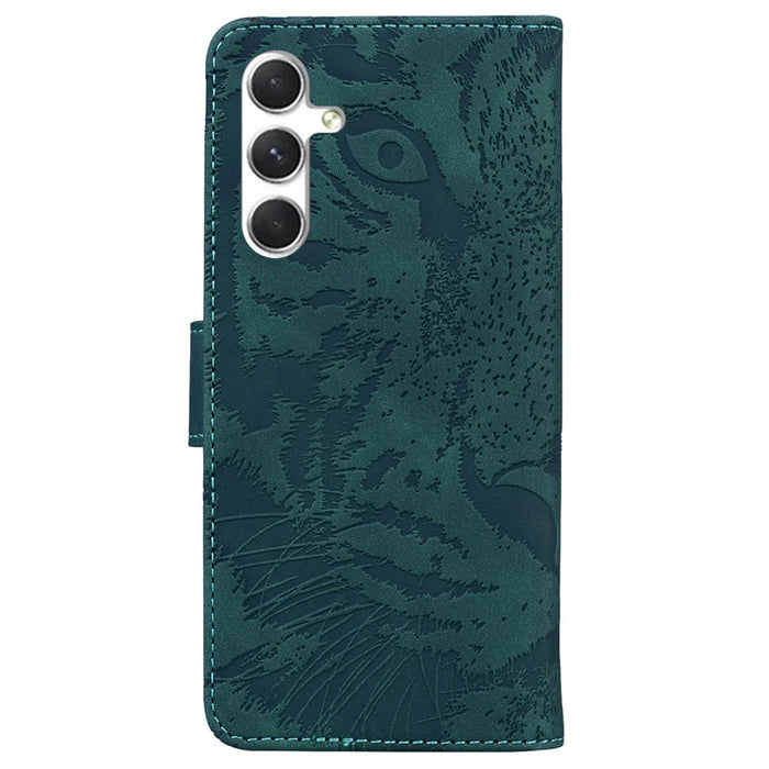 For Samsung Galaxy S25 Case Tiger Imprint Leather Wallet Phone Cover - Green - 7