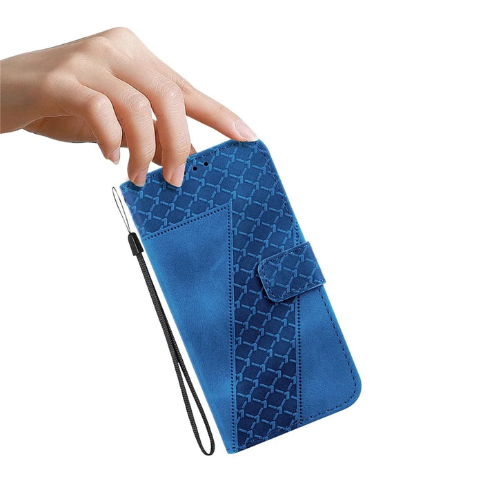 For Samsung Galaxy S25 Stand Case 7-Shaped Pattern Imprint Leather Phone Cover - Dark Blue - 5