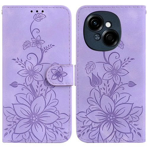 For TECNO Spark Go 2025 / Spark Go 1 / Pop 9 4G Case Lily Flower Imprint Leather Phone Cover with Stand - Purple - 1