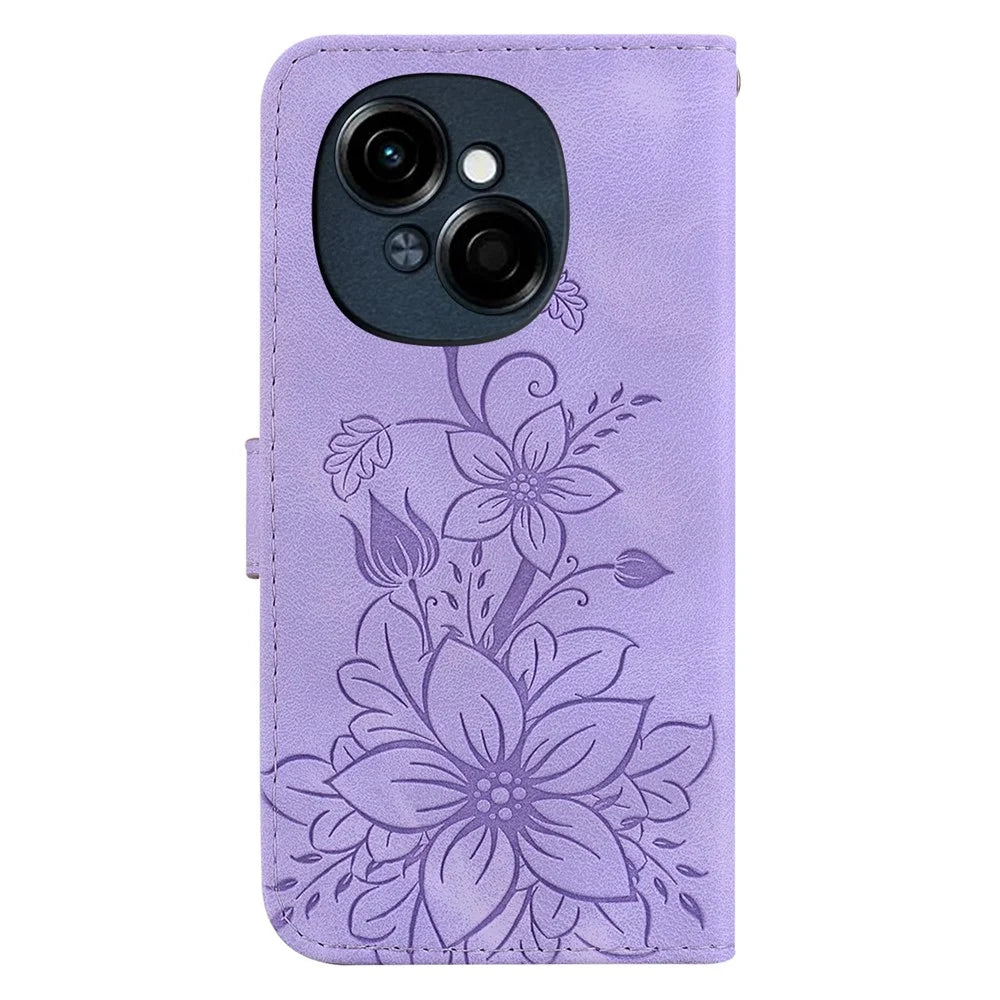 For TECNO Spark Go 2025 / Spark Go 1 / Pop 9 4G Case Lily Flower Imprint Leather Phone Cover with Stand - Purple - 7