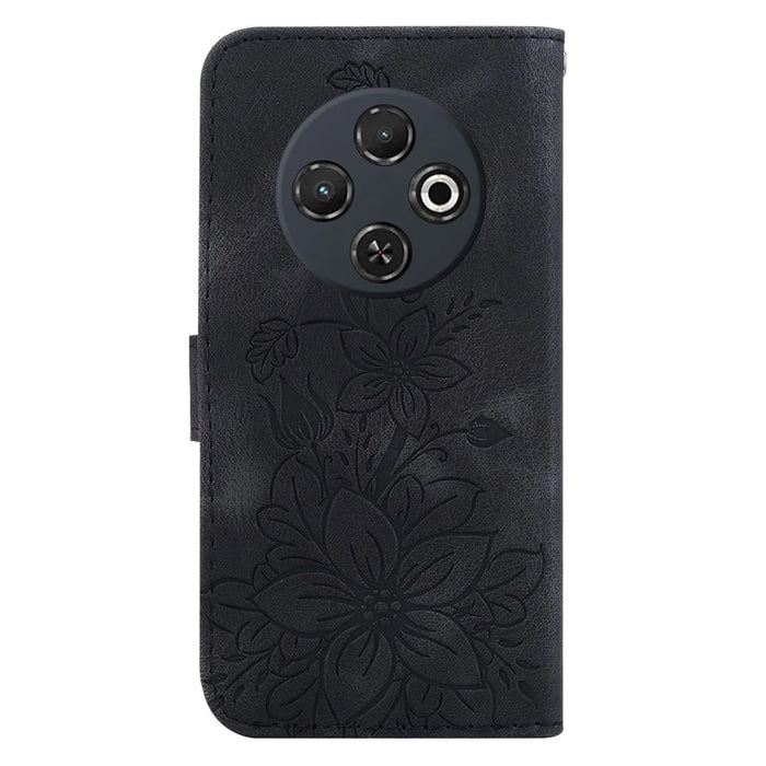 For TECNO Spark 30C 4G Case Lily Flower Imprint Leather Phone Cover with Stand - Black - 7