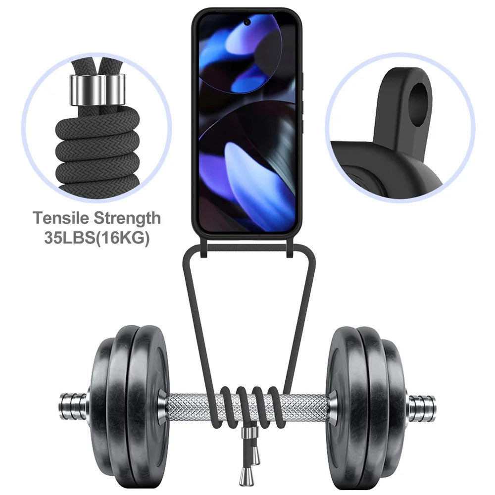 For Google Pixel 9 Case Liquid Silicone Card Holder Phone Back Cover with Lanyard - Black - 4