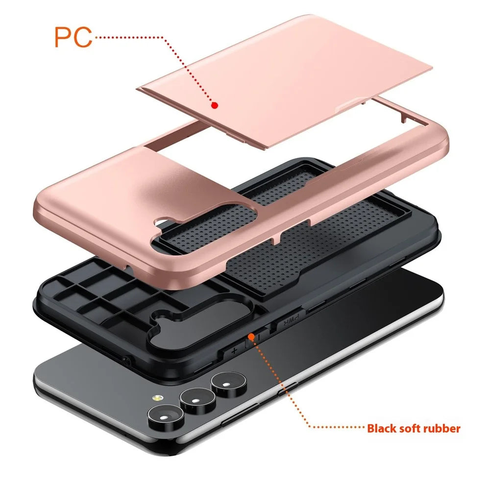 For Samsung Galaxy S25 Case with Card Holder TPU + PC Phone Back Cover - Rose Gold - 5