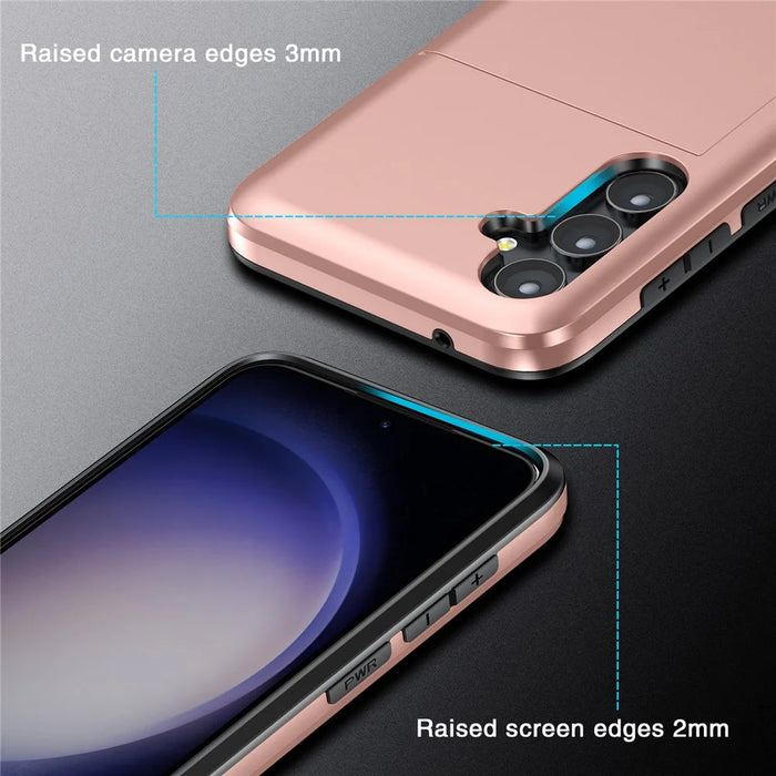 For Samsung Galaxy S25+ Case with Card Holder TPU + PC Phone Back Cover - Rose Gold - 6