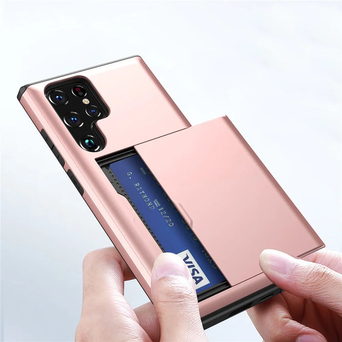 For Samsung Galaxy S25 Ultra Case with Card Holder TPU + PC Phone Back Cover - Rose Gold - 3