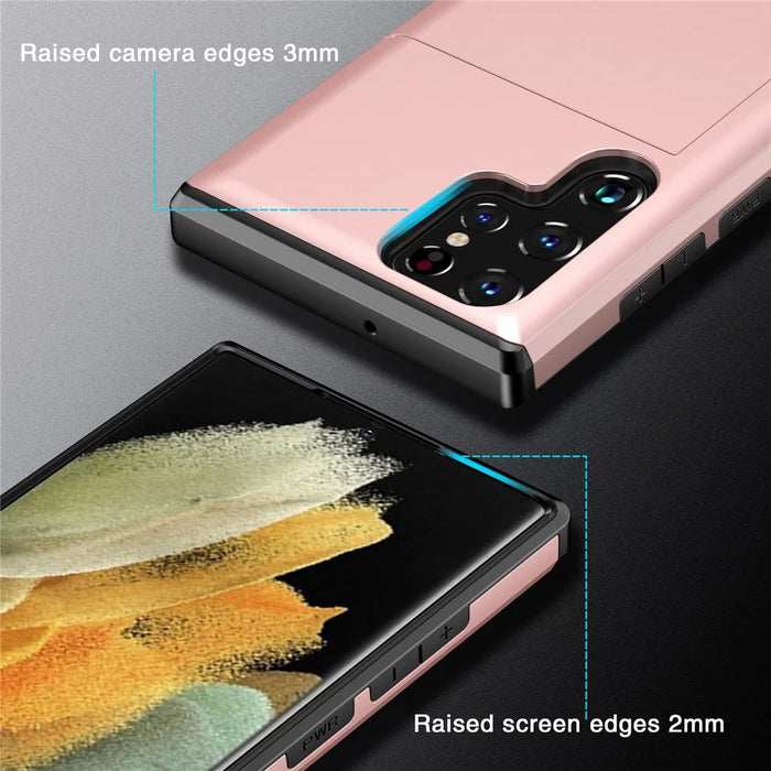 For Samsung Galaxy S25 Ultra Case with Card Holder TPU + PC Phone Back Cover - Rose Gold - 5