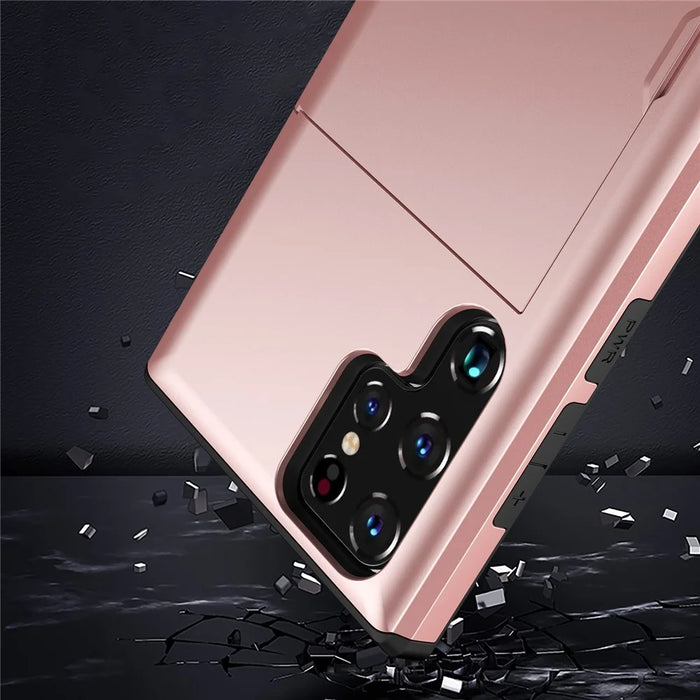 For Samsung Galaxy S25 Ultra Case with Card Holder TPU + PC Phone Back Cover - Rose Gold - 6