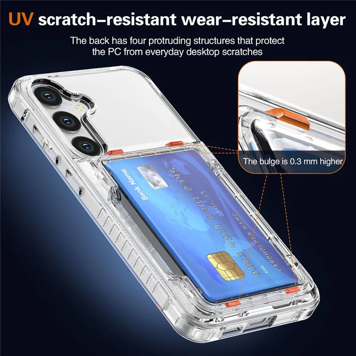For Samsung Galaxy S25 Clear Case PC+TPU Phone Cover Card Holder Kickstand - Transparent - 2