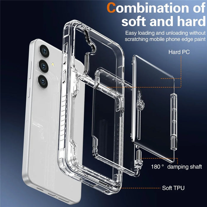For Samsung Galaxy S25 Clear Case PC+TPU Phone Cover Card Holder Kickstand - Transparent - 6