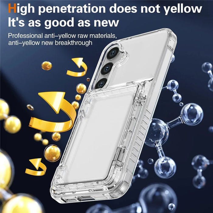 For Samsung Galaxy S25 Clear Case PC+TPU Phone Cover Card Holder Kickstand - Transparent - 7