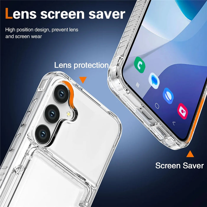 For Samsung Galaxy S25+ Clear Case PC+TPU Phone Cover Card Holder Kickstand - Transparent Black - 4