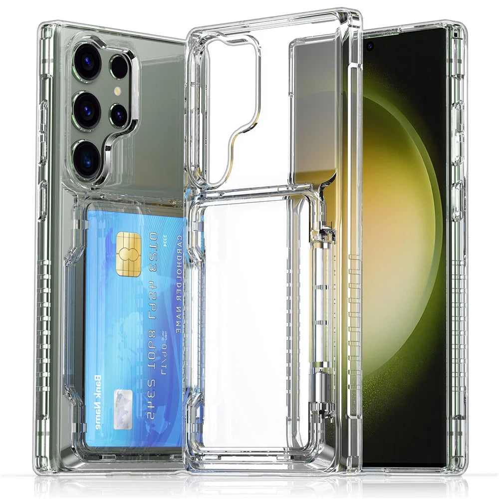 For Samsung Galaxy S25 Ultra Clear Case PC+TPU Phone Cover Card Holder Kickstand - Transparent - 2