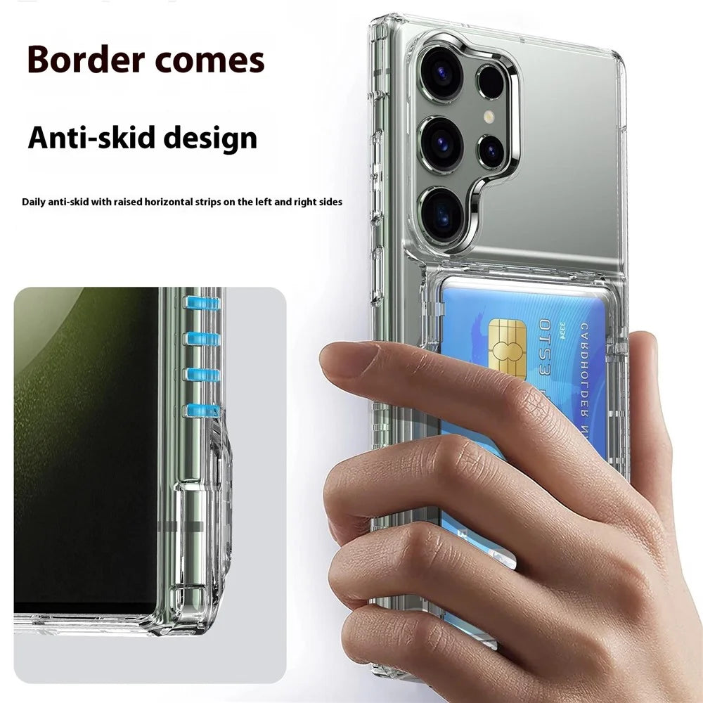 For Samsung Galaxy S25 Ultra Clear Case PC+TPU Phone Cover Card Holder Kickstand - Transparent - 3
