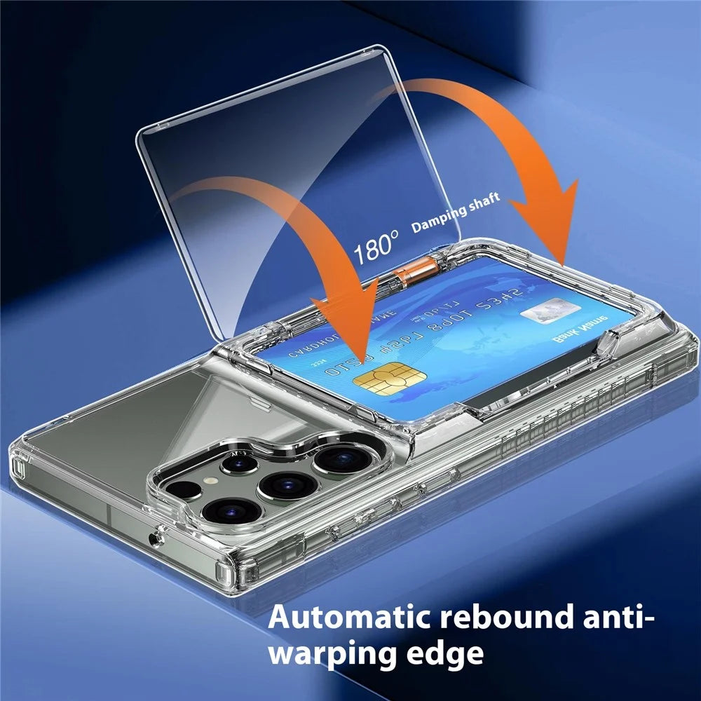 For Samsung Galaxy S25 Ultra Clear Case PC+TPU Phone Cover Card Holder Kickstand - Transparent - 5