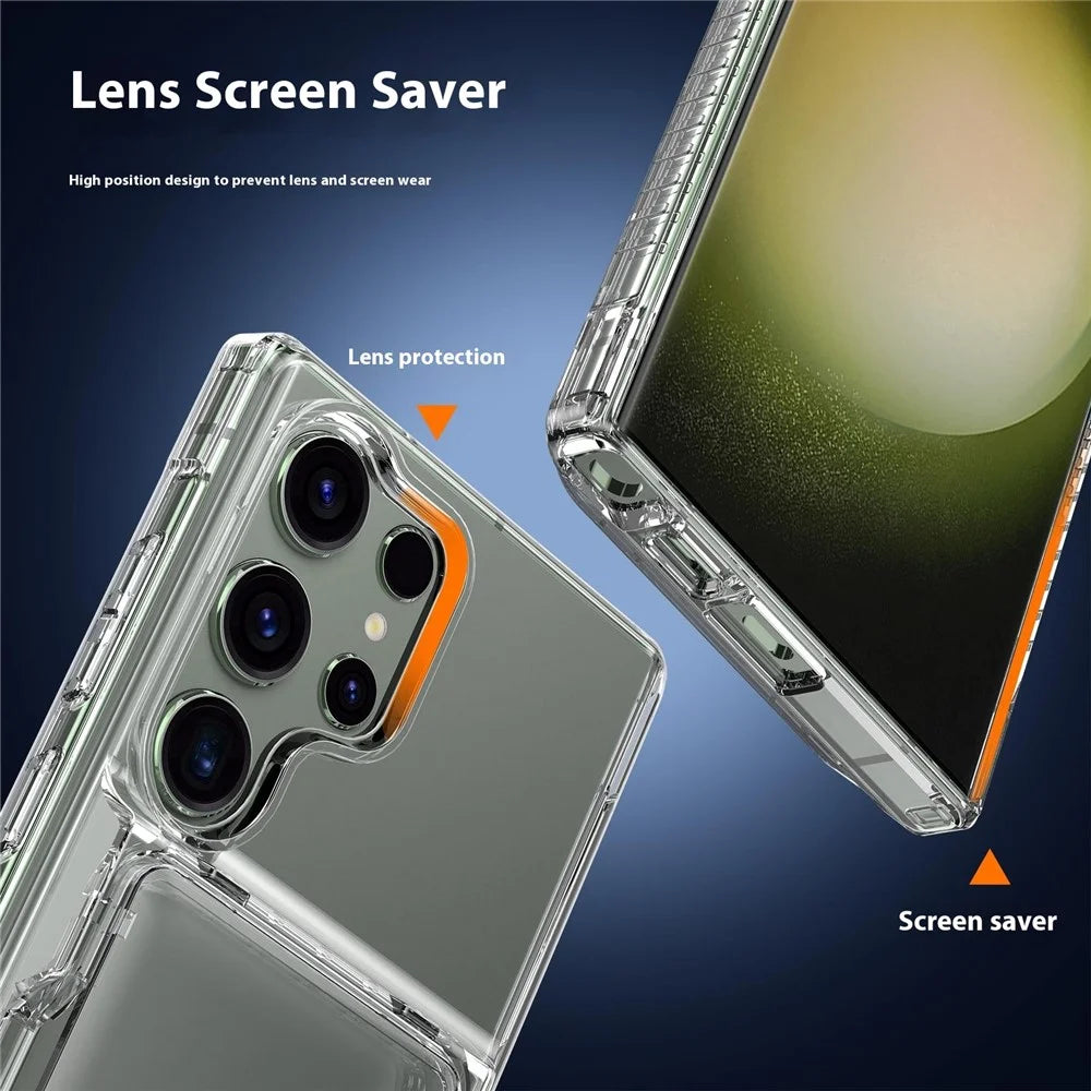 For Samsung Galaxy S25 Ultra Clear Case PC+TPU Phone Cover Card Holder Kickstand - Transparent - 6