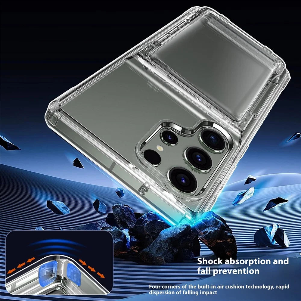 For Samsung Galaxy S25 Ultra Clear Case PC+TPU Phone Cover Card Holder Kickstand - Transparent - 7
