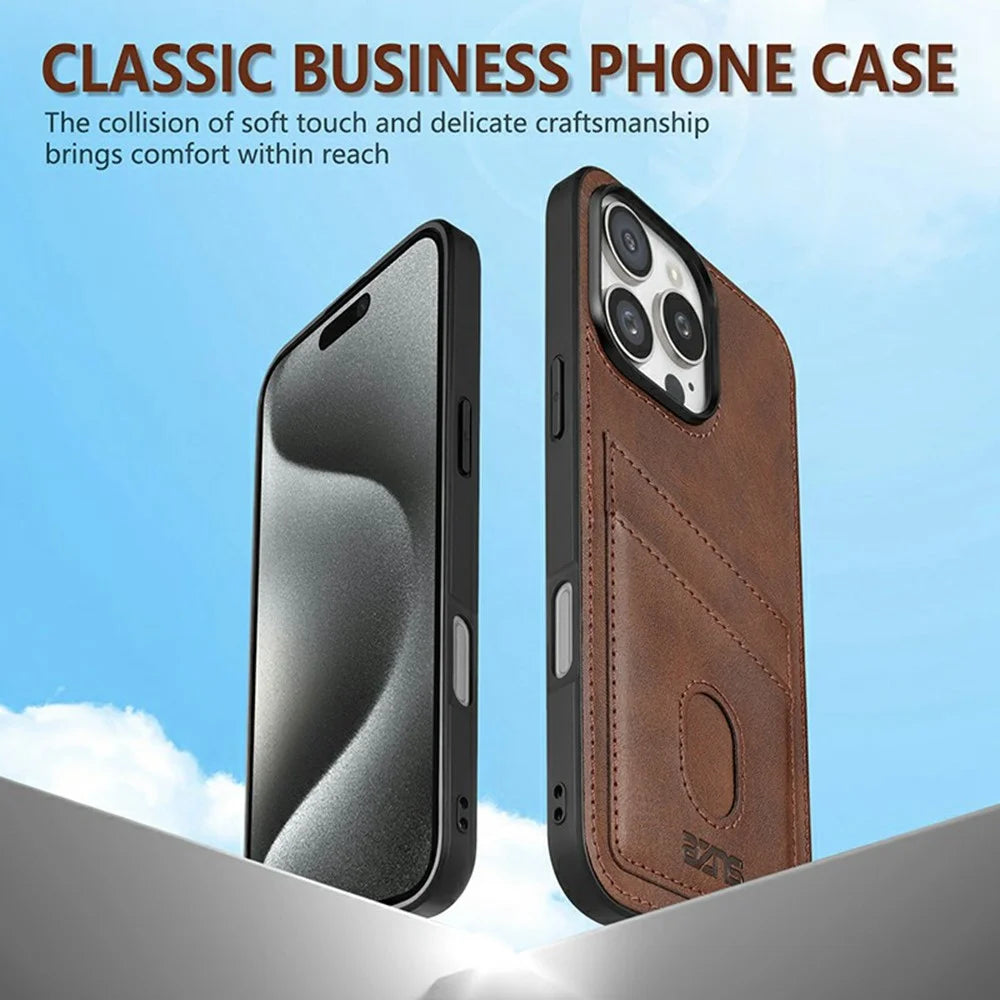 AZNS K1 Series For iPhone 16 Pro Max Case Calf Texture Anti-Drop PU+TPU Phone Cover with 2 Card Slot - Coffee - 4