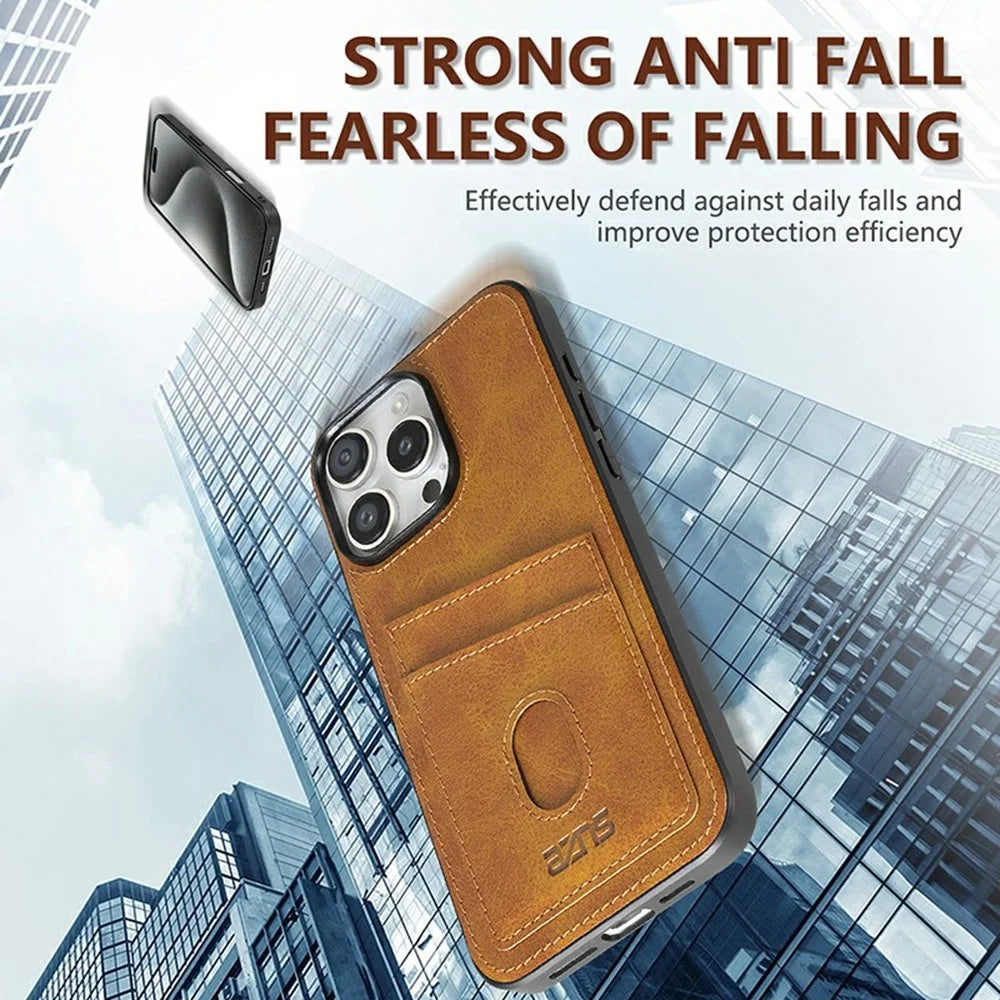 AZNS K1 Series For iPhone 16 Pro Max Case Calf Texture Anti-Drop PU+TPU Phone Cover with 2 Card Slot - Coffee - 5