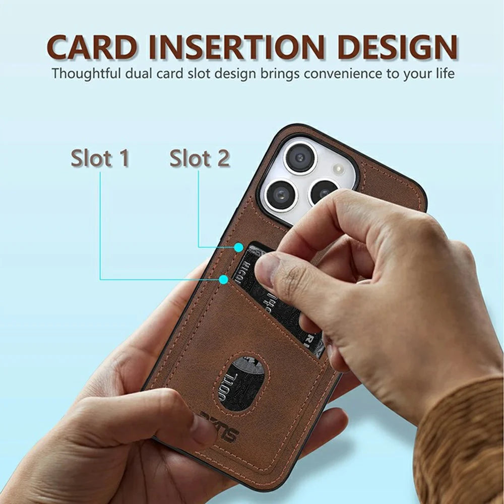 AZNS K1 Series For iPhone 16 Pro Max Case Calf Texture Anti-Drop PU+TPU Phone Cover with 2 Card Slot - Coffee - 7