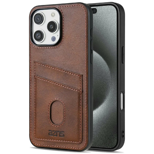 AZNS K1 Series For iPhone 16 Pro Case Calf Texture Anti-Drop PU+TPU Phone Cover with 2 Card Slot - Coffee - 1