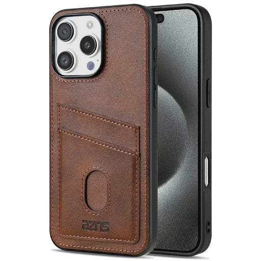AZNS K1 Series For iPhone 16 Pro Case Calf Texture Anti-Drop PU+TPU Phone Cover with 2 Card Slot - Coffee - 1