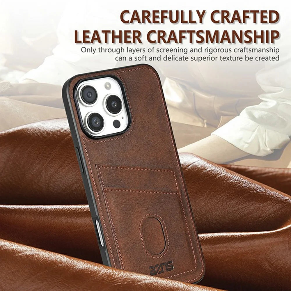 AZNS K1 Series For iPhone 16 Pro Case Calf Texture Anti-Drop PU+TPU Phone Cover with 2 Card Slot - Coffee - 3