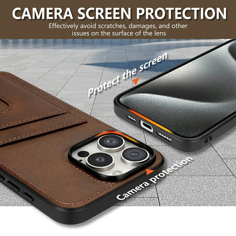 AZNS K1 Series For iPhone 16 Pro Case Calf Texture Anti-Drop PU+TPU Phone Cover with 2 Card Slot - Coffee - 6