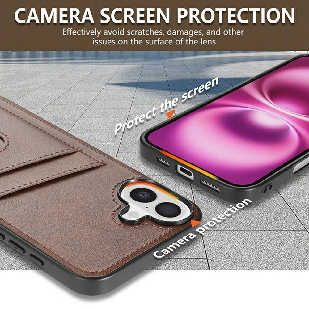 AZNS K1 Series For iPhone 16 Plus Case Calf Texture Anti-Drop PU+TPU Phone Cover with 2 Card Slot - Coffee - 6