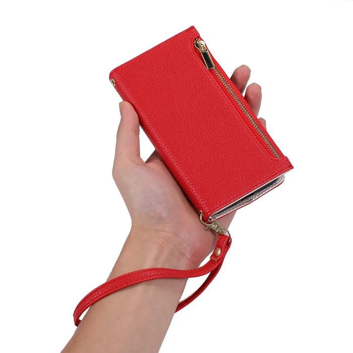 For iPhone 11 6.1 inch Zipper Pocket Design Litchi Texture Phone Case, PU Leather Flip Cover Foldable Stand Wallet with Strap - Red - 5