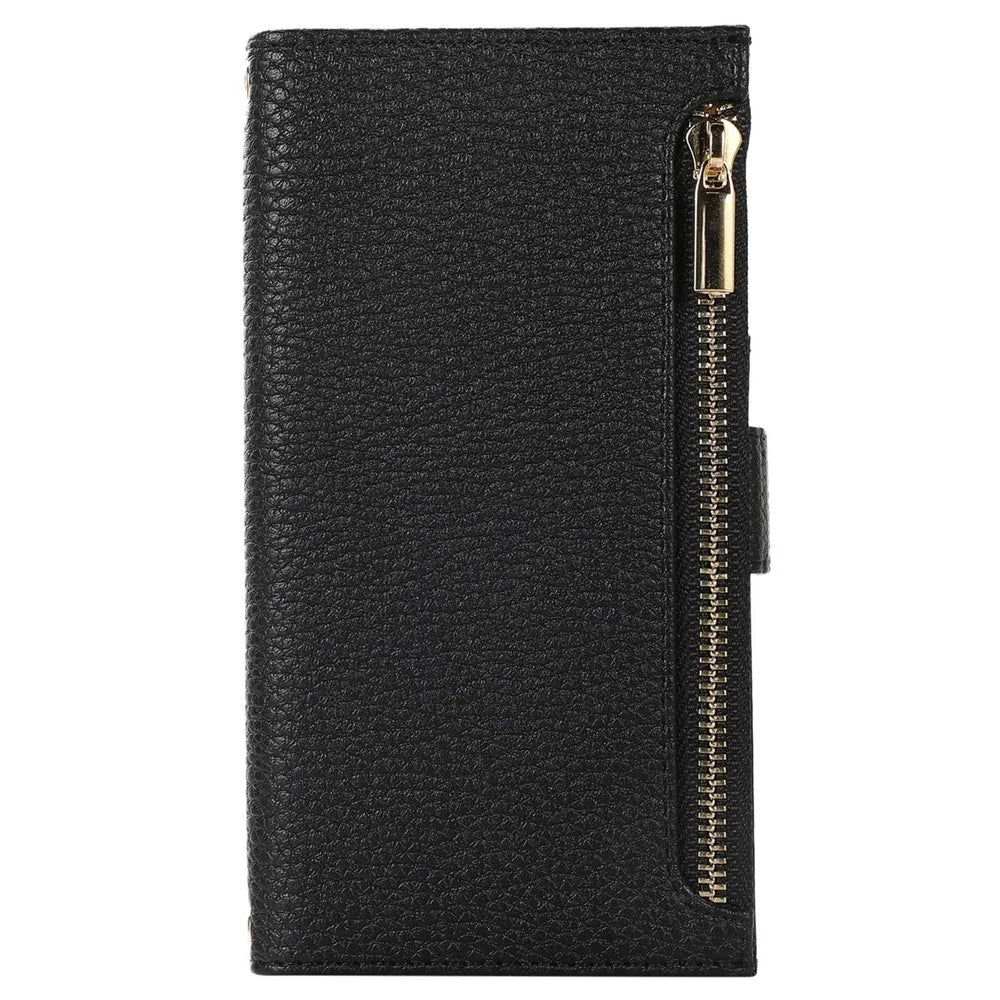 For iPhone 6 Plus / 6s Plus / 7 Plus / 8 Plus 5.5 inch Anti-collision Zipper Pocket Design Litchi Texture Phone Case, PU Leather Flip Cover Wallet with Strap - Black - 7