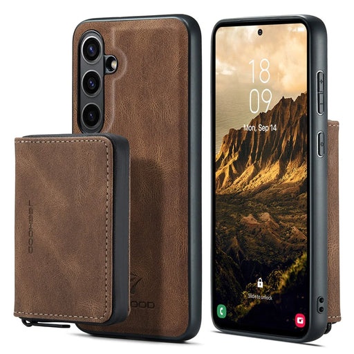 CASEME For Samsung Galaxy S24 FE Case JEEHOOD J02 Detachable 2-in-1 Leather Coated TPU Phone Cover with Kickstand Zipper Wallet - Brown - 1