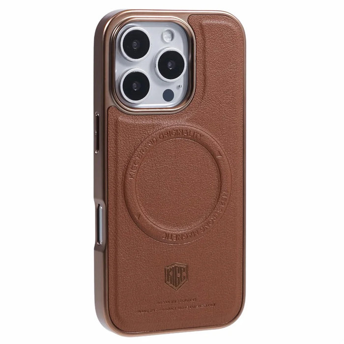 KIGC For iPhone 16 Pro Max Case Compatible with MagSafe PC+TPU+PU Electroplating Phone Cover - Titanium Gold - 1