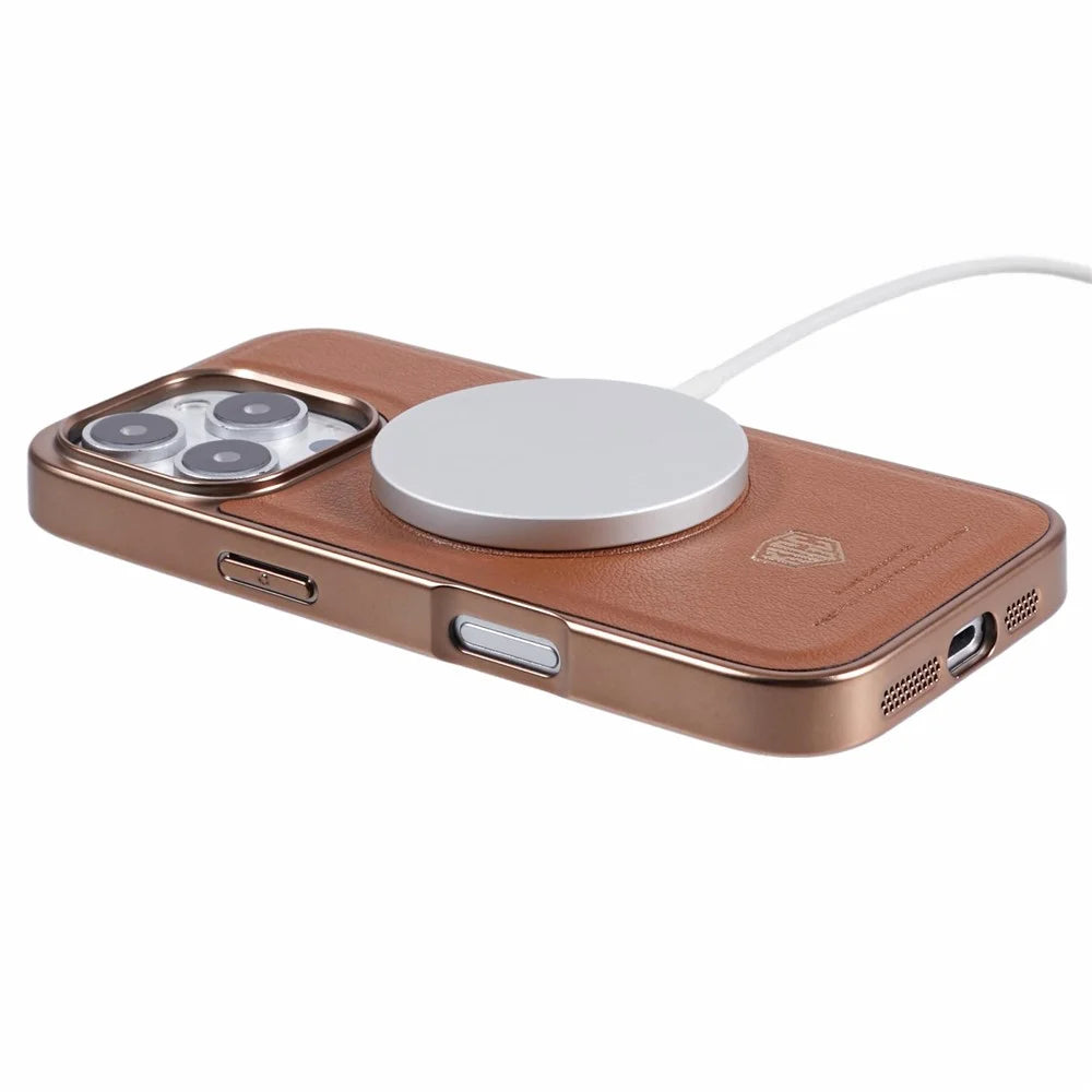 KIGC For iPhone 16 Pro Max Case Compatible with MagSafe PC+TPU+PU Electroplating Phone Cover - Titanium Gold - 4