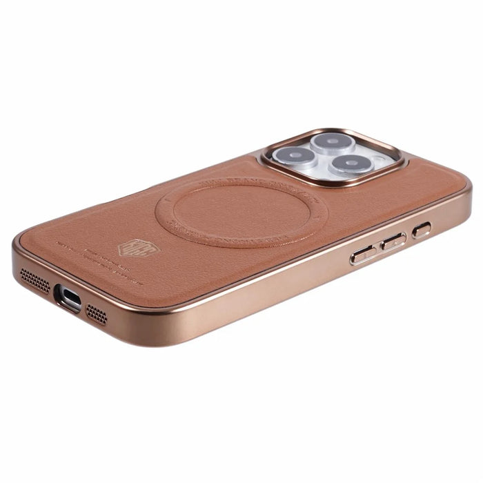 KIGC For iPhone 16 Pro Max Case Compatible with MagSafe PC+TPU+PU Electroplating Phone Cover - Titanium Gold - 6