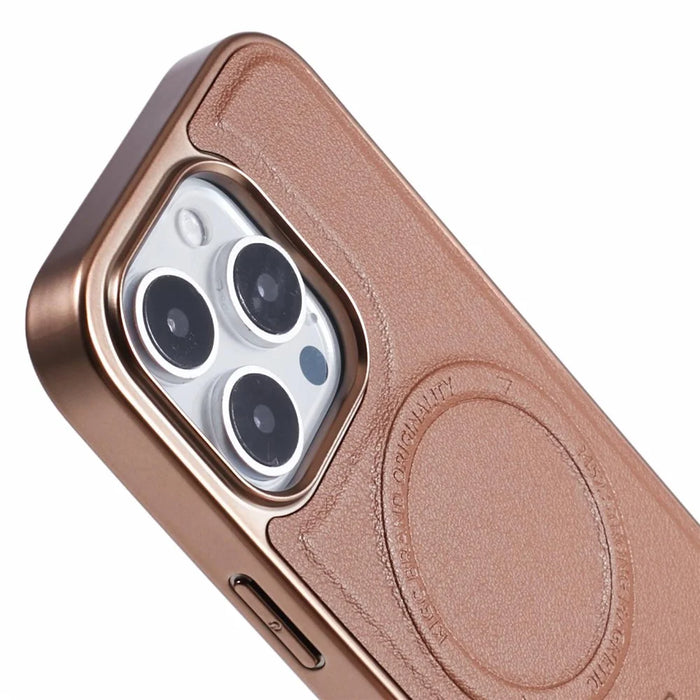 KIGC For iPhone 16 Pro Max Case Compatible with MagSafe PC+TPU+PU Electroplating Phone Cover - Titanium Gold - 7