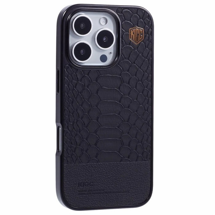 KIGC For iPhone 16 Pro Max Case Compatible with MagSafe Crocodile Texture PU+PC+TPU Electroplating Phone Cover - Black - 1