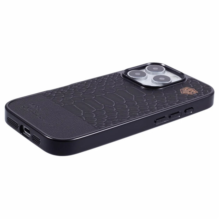 KIGC For iPhone 16 Pro Max Case Compatible with MagSafe Crocodile Texture PU+PC+TPU Electroplating Phone Cover - Black - 6