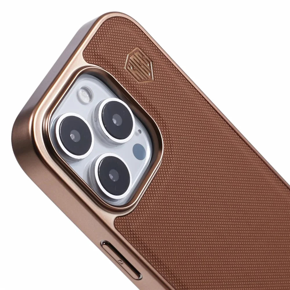 KIGC For iPhone 16 Pro Case PC+TPU+PU Electroplating Phone Cover - Titanium Gold - 6