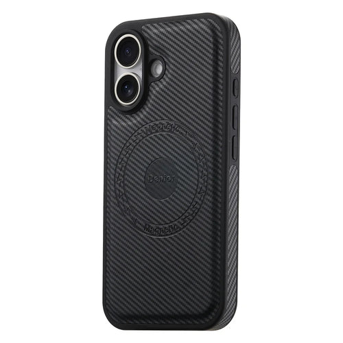 DENIOR For iPhone 16 Case Compatible with MagSafe Carbon Fiber Texture Leather Back Cover - Black - 1