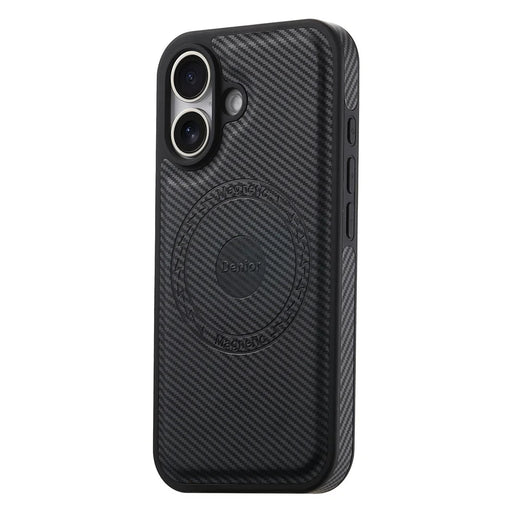 DENIOR For iPhone 16 Case Compatible with MagSafe Carbon Fiber Texture Leather Back Cover - Black - 1