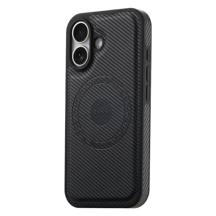 DENIOR For iPhone 16 Case Compatible with MagSafe Carbon Fiber Texture Leather Back Cover - Black - 1