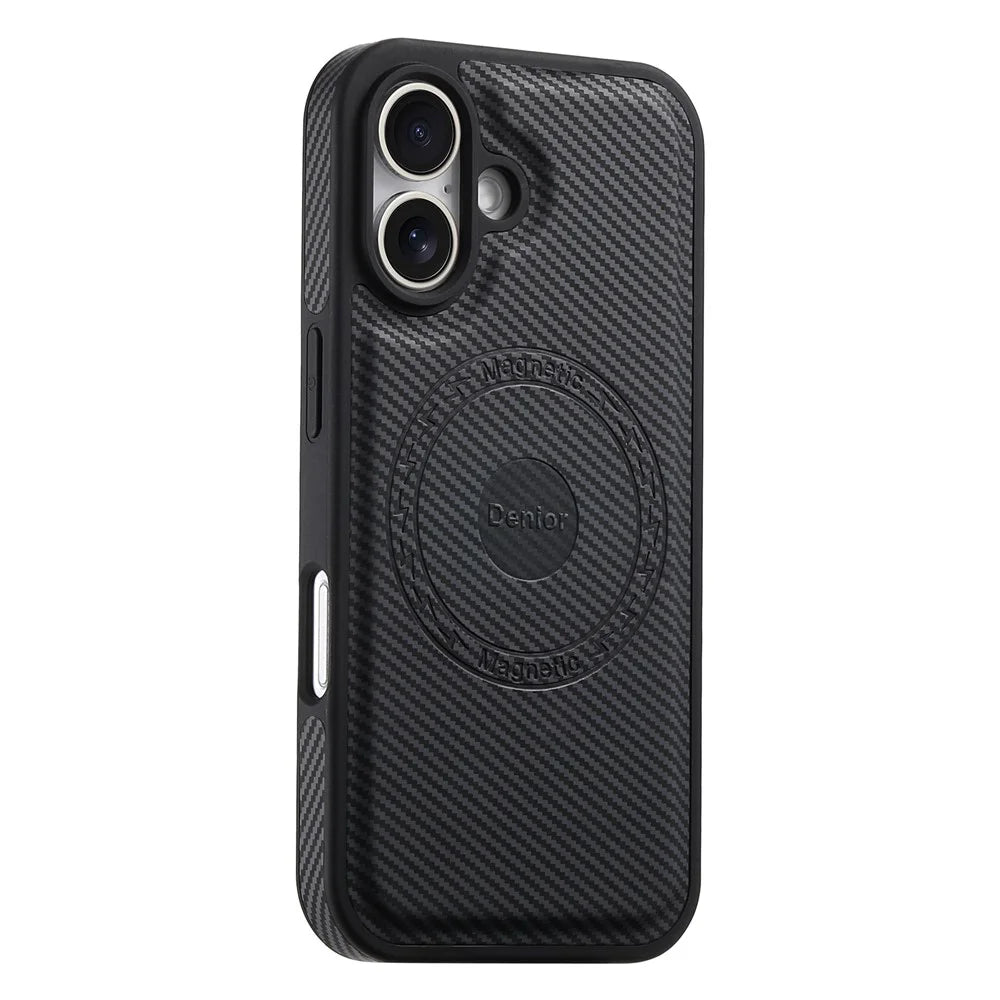 DENIOR For iPhone 16 Case Compatible with MagSafe Carbon Fiber Texture Leather Back Cover - Black - 2