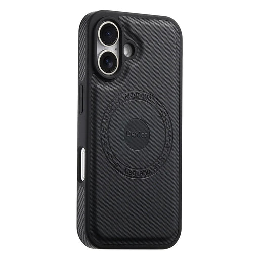DENIOR For iPhone 16 Case Compatible with MagSafe Carbon Fiber Texture Leather Back Cover - Black - 2