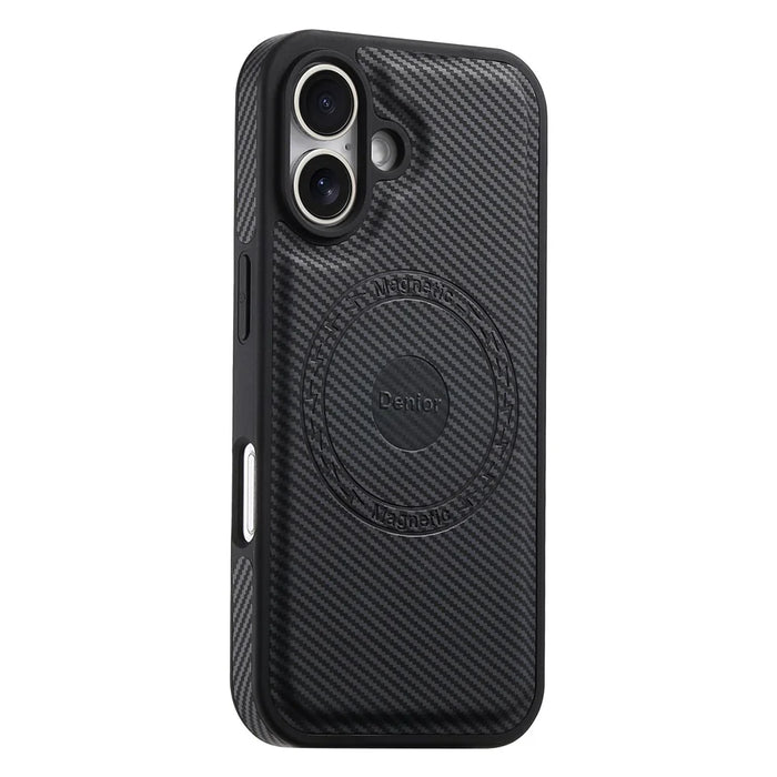 DENIOR For iPhone 16 Case Compatible with MagSafe Carbon Fiber Texture Leather Back Cover - Black - 2